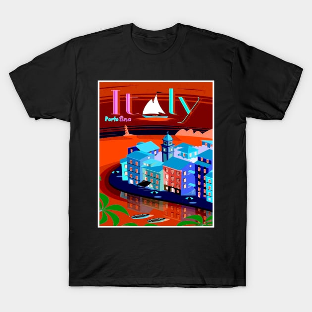 Portofino Italy Resort Travel and Tourism Advertising Print T-Shirt by posterbobs